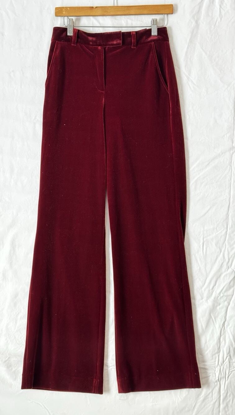 NWT Women's Wide Leg Trousers Pants Stretch Red Velvet Size 4 Holidays Christmas